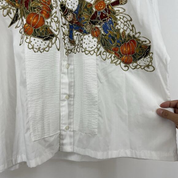 Neil Allyn Size L 32/33 Halloween Tuxedo Shirt Canvas Pumpkins Scarecrow Gold - Picture 6 of 7